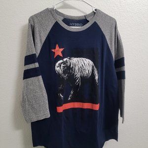 Republic Of California Men's 3/4 sleeve Shirt Large Navy Gray Bear Chest Logo